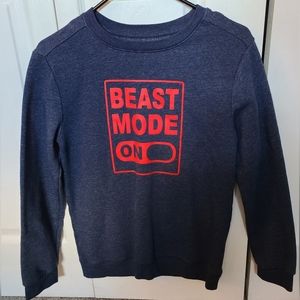 BOY'S Blue Sweatshirt. Red lettering. LG 12/14